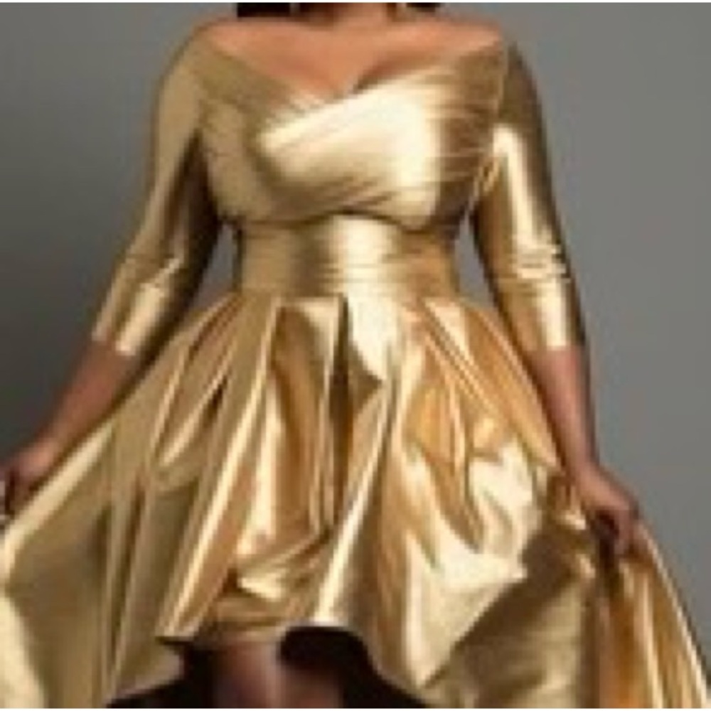 Glamorous Gold Off-Shoulder High Low Dress